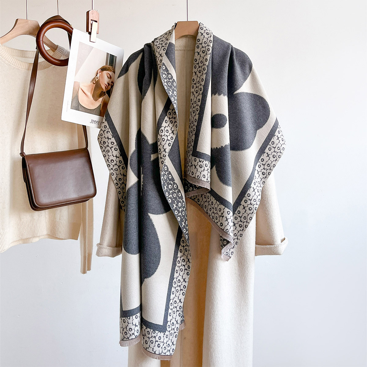 Scarf Women Large Flower Jacqu - Cashmere Scarf ulasan dan harga