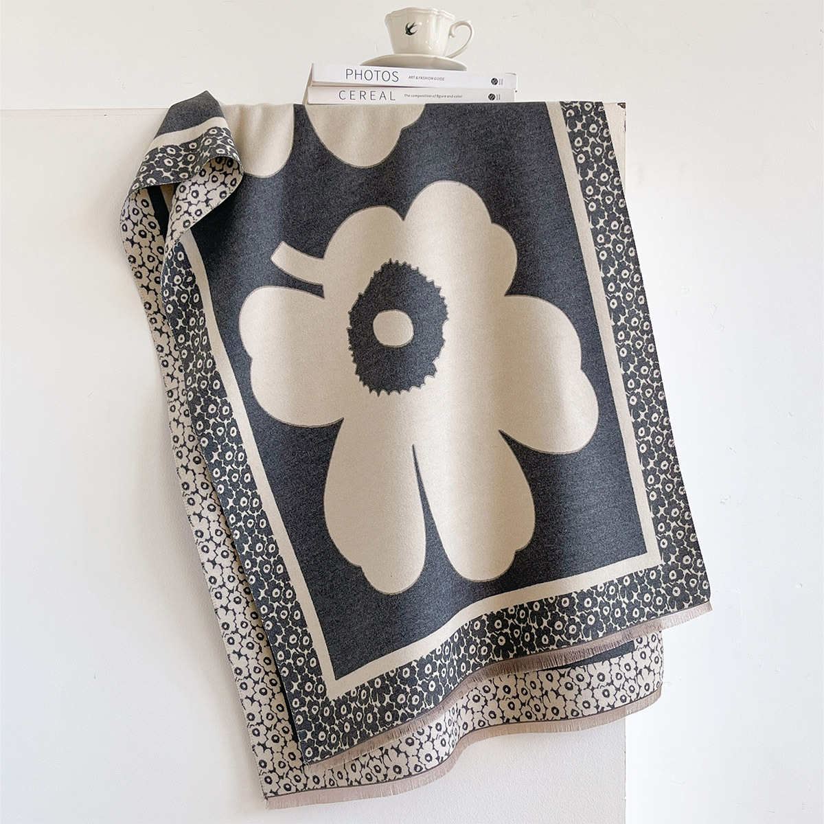 Scarf Women Large Flower Jacqu - Cashmere Scarf ulasan dan harga
