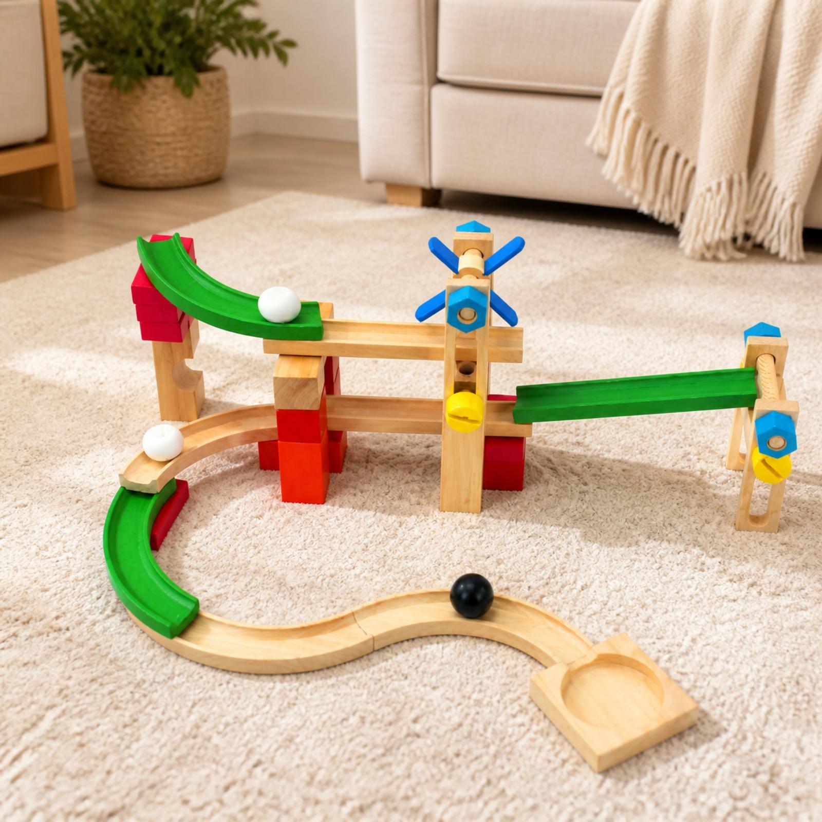 Wooden Marble Run Track for Ki - Marble Coaster Set ulasan dan harga